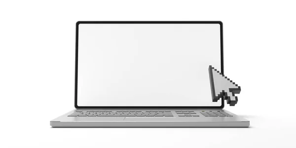 Ponteiro do cursor do mouse em um laptop, fundo branco. ilustração 3d — Fotografia de Stock