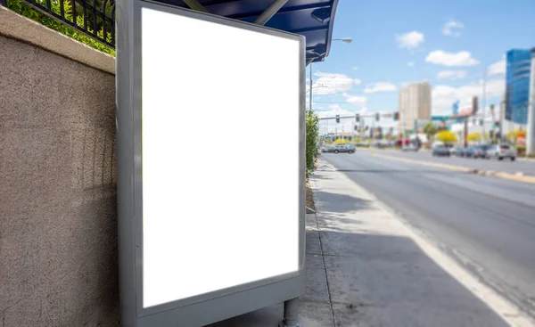 Billboard blank white mockup for advertisement at roadside, Spring sunny day, copy space — Stock Photo, Image