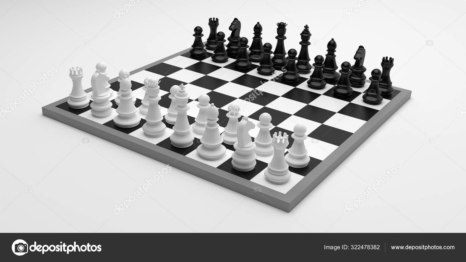 Chess checkerboard set up isolated against white color background, 3d  illustration Stock Photo by ©gioiak2 322478382