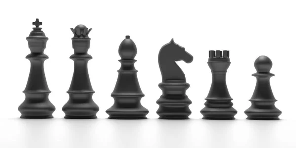 Schach schwarze Figuren isoliert auf weißem Hintergrund. 3D-Illustration — Stockfoto