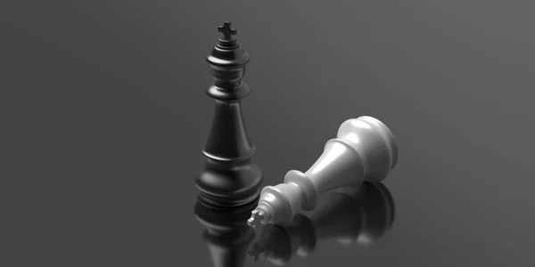 Re degli scacchi colore bianco e nero su sfondo nero. Illustrazione 3d — Foto Stock