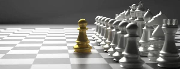 Σκάκι στρατιώτης χρυσό και ασημένιο σκάκι που σε μαύρο φόντο. 3D εικονογράφηση — Φωτογραφία Αρχείου