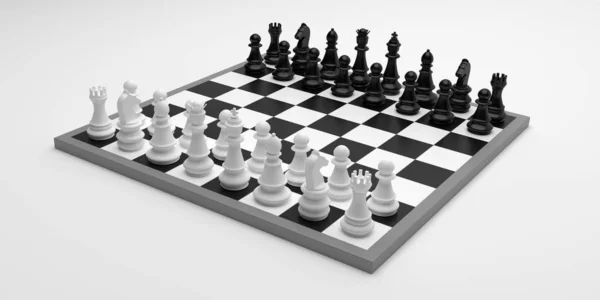 Schaken checkerboard opgezet geïsoleerd tegen witte achtergrond, 3D illustratie — Stockfoto