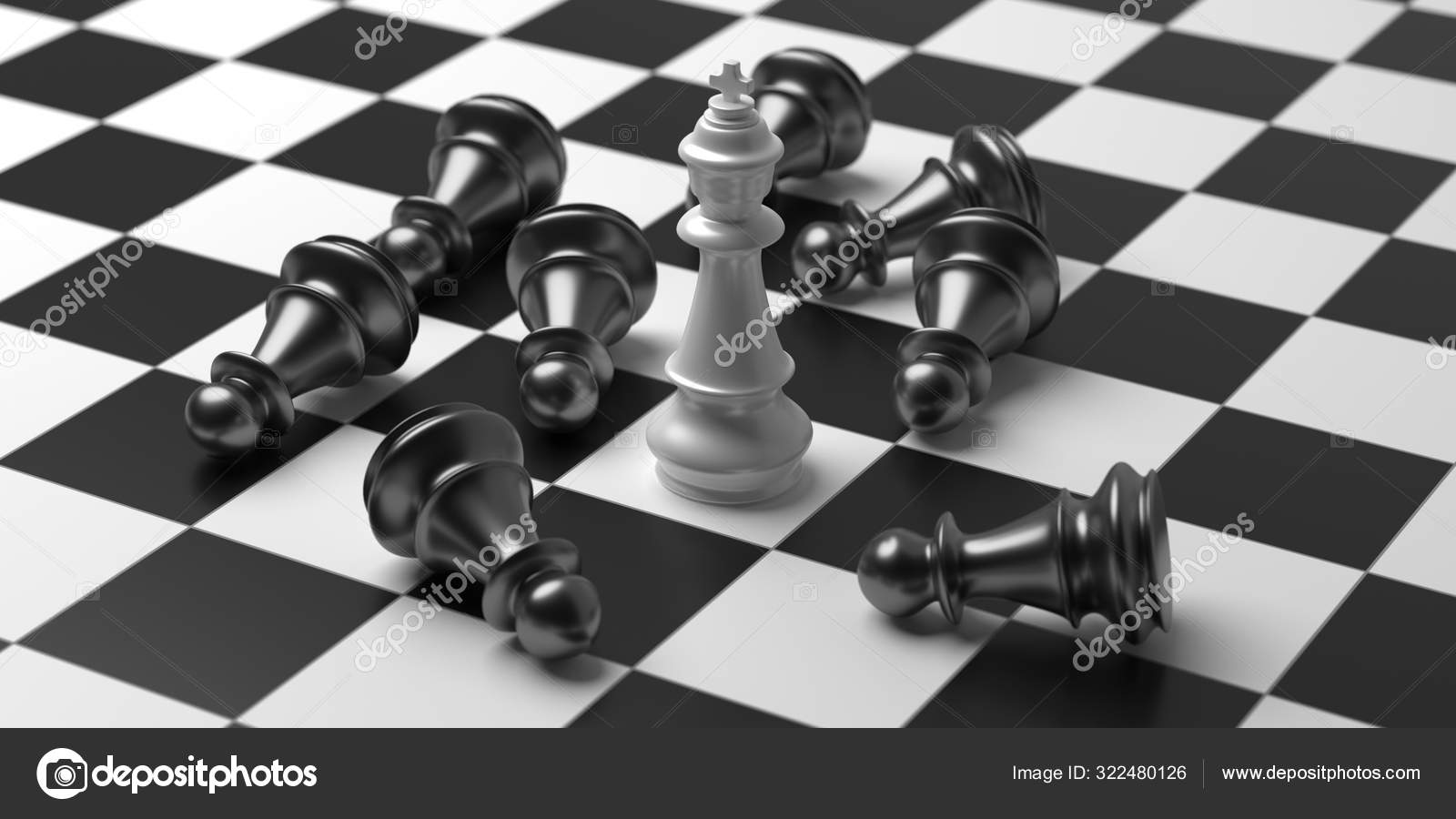 Group Of Chess Pieces Stand On A Black Chessboard Background, 3d