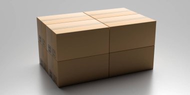 Gri sanayi zemininde karton paketler var. 3d illüstrasyon