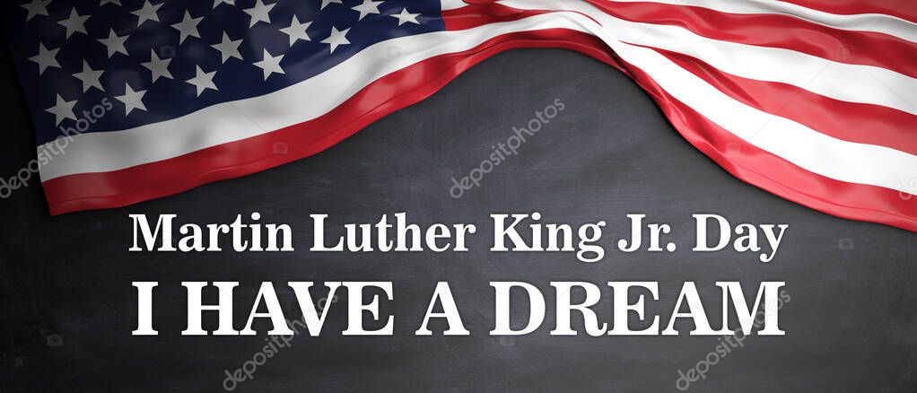 Martin Luther King jr day. I have a dream. USA flag on wooden background. 3d illustration