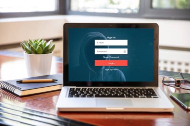 İnternet güvenliği kavramı. Bir dizüstü bilgisayarda giriş parolası