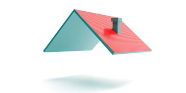 Beyaz arka planda kırmızı kiremit çatı izole. 3d illüstrasyon
