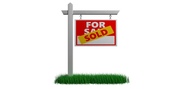 Vendido para venda sinal isolado contra fundo branco, conceito imobiliário. ilustração 3d — Fotografia de Stock