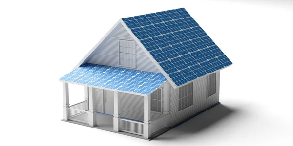 Solar panels on a house roof isolated against white background. 3d illustration — Stock Photo, Image