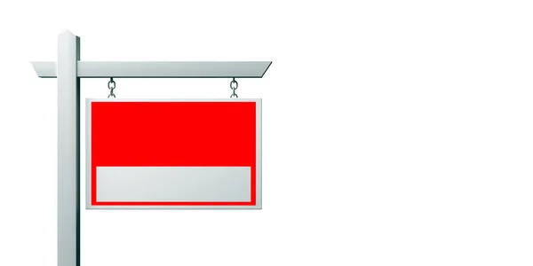 Fastighetsskylt mockup röd färg isolerad på vitt, kopiera utrymme. 3D-illustration — Stockfoto