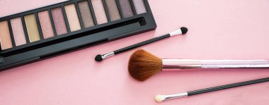 Pembe arkaplana karşı göz farı paleti, kopyalama alanı