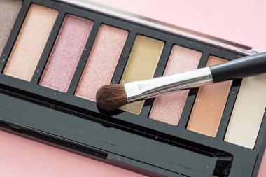 Pembe arkaplana karşı göz farı paleti, boşluğu kopyala