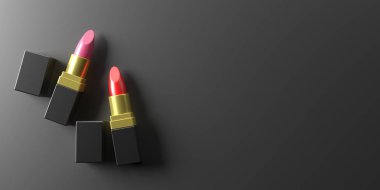Ruj, makyaj. Siyah arkaplana karşı kırmızı ve pembe ruj,