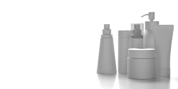 Paquetes de cosméticos en blanco aislados sobre fondo blanco, ilustración 3d — Foto de Stock