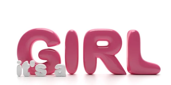 It's a girl. Glossy and bubble pink and white text on white background. Balloon letters. 3d illustration — Stock Photo, Image