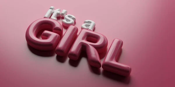 It's a girl. Glossy and bubble pink and white text on pink background. Balloon letters. 3d illustration — 스톡 사진