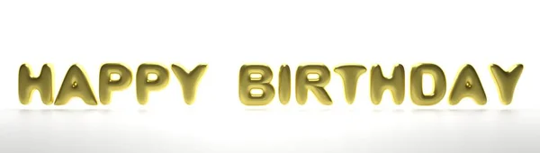 Happy birthday wishes. Balloon letters gold color text on white background. 3d illustration