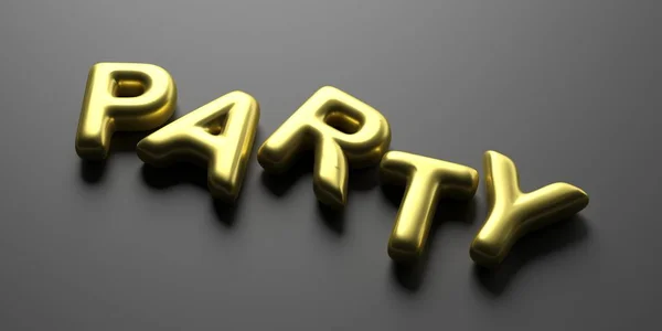 Party. Balloon letters gold color text on black background. 3d illustration — 스톡 사진