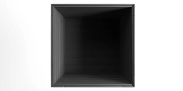 Cassa, scatola nera vuota isolata su sfondo bianco, sopra vista. Illustrazione 3d — Foto Stock