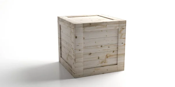 Crate, caja de madera cerrada aislada sobre fondo blanco. ilustración 3d — Foto de Stock