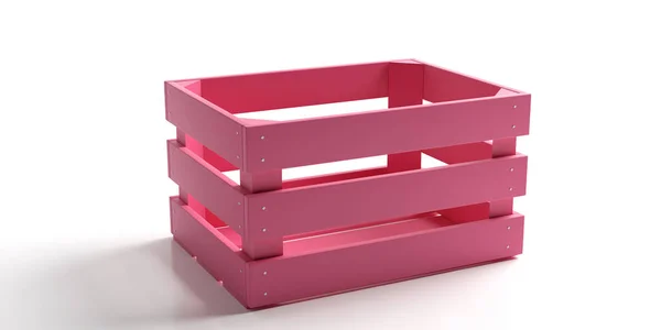 Krat, lege roze beschilderde houten doos geïsoleerd tegen witte achtergrond. 3d illustratie — Stockfoto