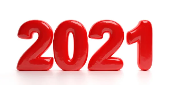 2021 ist Neujahr. rote leuchtende Farbe Ballon Zahlen auf weiß. 3D-Illustration — Stockfoto