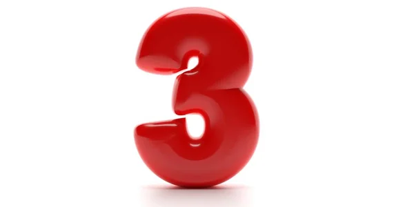 Tři tři čísla. Lesklý balón vášeň červená barva číslice 3 izolované na bílém pozadí. 3D ilustrace — Stock fotografie