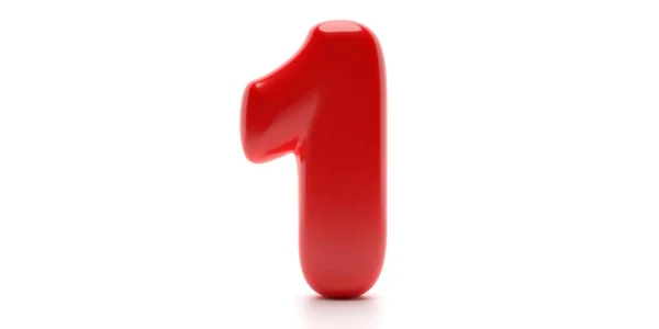 Eén nummer. Glanzende ballon passie rode kleur van digit1 geïsoleerd op witte achtergrond. 3d illustratie — Stockfoto