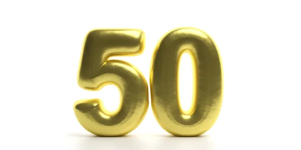 50 Fifty number. Glossy, sparkling and gold color balloon of numeral 50 isolated on white backdrop. 3d illustration — 스톡 사진