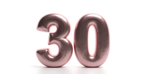 Тридцать тридцать. Блестящий, сверкающий розово-фиолетовый воздушный шар с цифрой 30 на белом заднике. 3d иллюстрация — стоковое фото