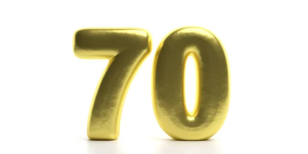 70 Seventy number. Glossy, sparkling and gold color balloon of numeral 70 isolated on white backdrop. 3d illustration — 스톡 사진