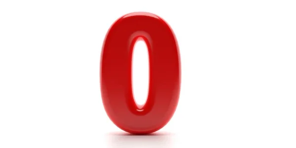 Noll 0-nummer. Glänsande ballong passion röd färg siffran 0 isolerad på vit bakgrund. 3D-illustration — Stockfoto