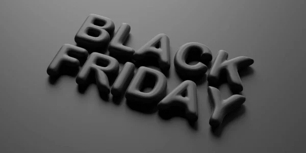 Il concetto del Black Friday. Testo del venerdì nero, lettere nere contro sfondo di colore nero. Illustrazione 3d — Foto Stock