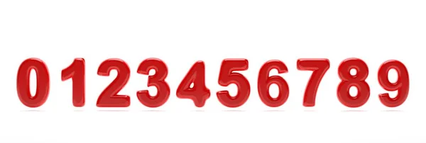 Zahlensammlung von 0 bis 9. Hochglanz, aufgeblasen und Leidenschaft rote Farbe Ballon der Ziffern Satz 0 bis 9 isoliert auf weißem Hintergrund. Banner. 3D-Illustration — Stockfoto