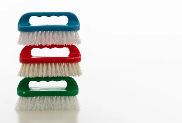 Cleaning brushes isolated against white background, copy space — Stock Photo, Image