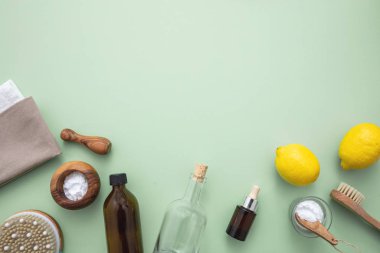 Temizleme eko ürünleri arka plan, soda, limon, sirke
