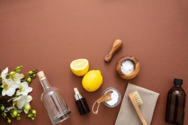 Temizleme eko ürünleri arka plan, soda, limon, sirke