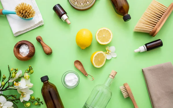 Temizleme eko ürünleri arka plan, soda, limon, sirke