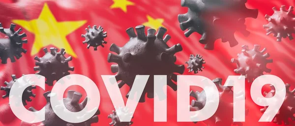 Covid19 。中国流感大流行病毒感染,中国流感的概念.3d说明 — 图库照片