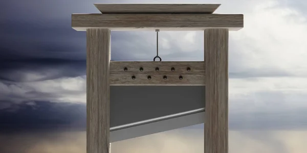 Guillotine vor bewölktem Himmel. 3D-Illustration — Stockfoto