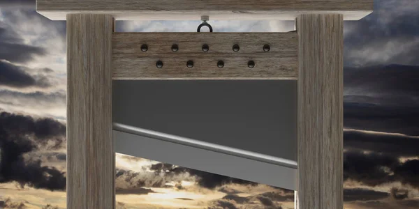 Guillotine vor bewölktem Himmel. 3D-Illustration — Stockfoto