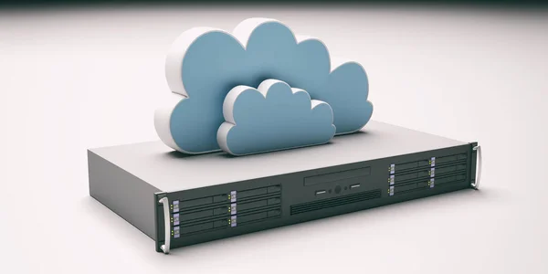 Unidade de servidor e armazenamento de nuvem de computador no fundo branco. ilustração 3d — Fotografia de Stock
