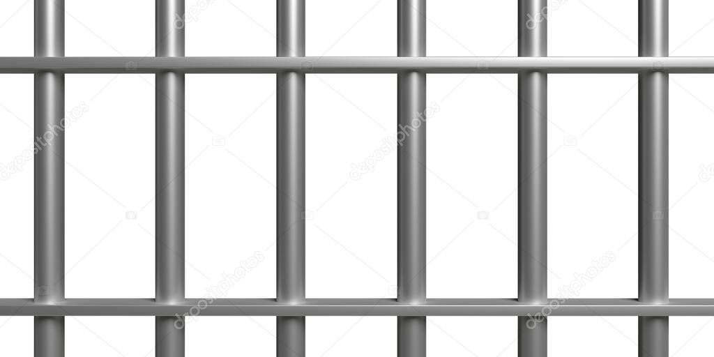 Jail bars on white background. Prison, cage, conviction concept, 3d illustration