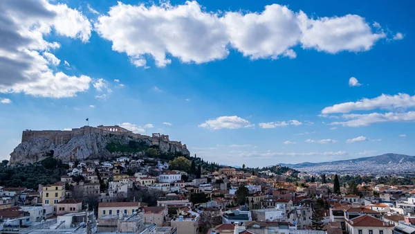 Grecia Vista Aérea Atenas Paisaje Urbano Con Colina Acrópolis Templo — Foto de Stock