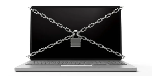 Laptop Bloqueado Antivírus Roubo Conceito Proteção Dados Cadeado Correntes Computador — Fotografia de Stock
