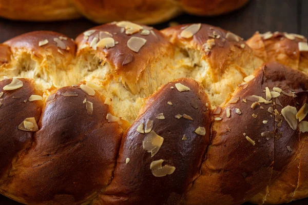 Süßes Brot Oster Tsoureki Cozonac Hintergrund Nahaufnahme Geflochtene Brioche Festliche — Stockfoto