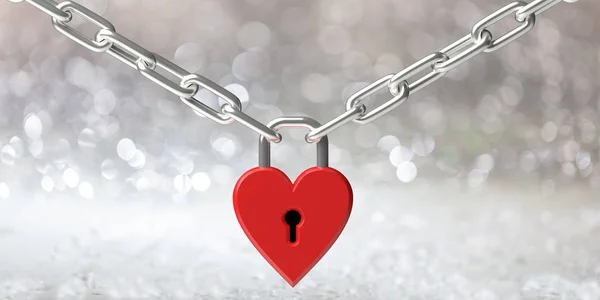 Έννοια Αγάπης Κλειδωμένο Κόκκινο Χρώμα Καρδιά Σχήμα Λουκέτο Ενώνει Μεταλλική — Φωτογραφία Αρχείου