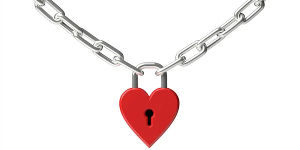 Concept Amour Cadenas Forme Coeur Couleur Rouge Verrouillé Rejoindre Chaîne — Photo