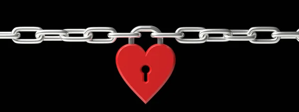 Conceito Amor Bloqueio Forma Coração Cor Vermelha Trancada Junta Cadeia — Fotografia de Stock
